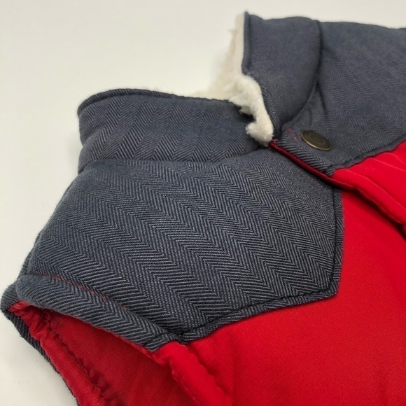 CARTER’S Red Grey Sherpa Collared Color Block Cozy Puffer Snap-up Toddler Vest - Picture 5 of 14